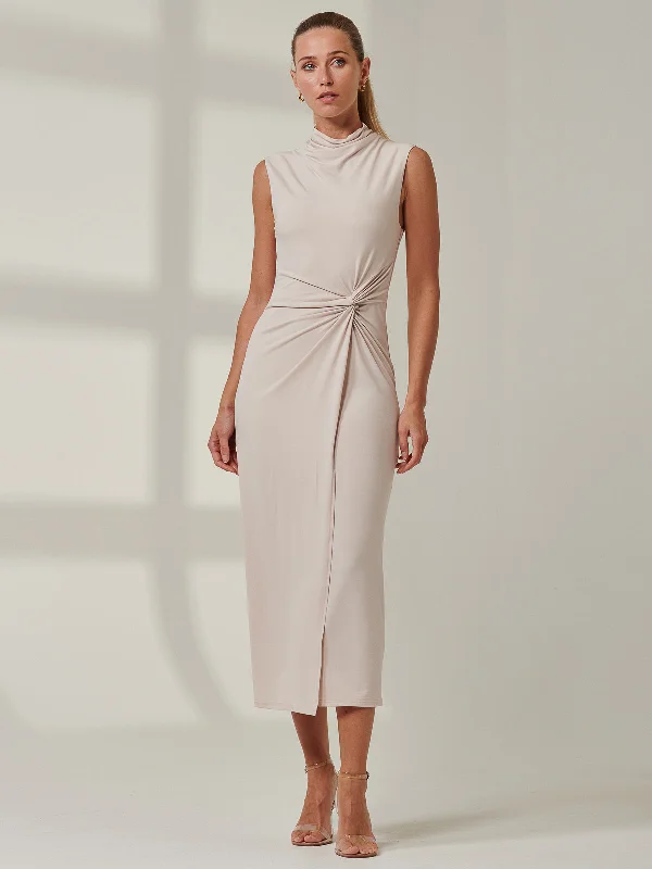 Sample Sale - Front Knot Maxi Bodycon Dress, Cream