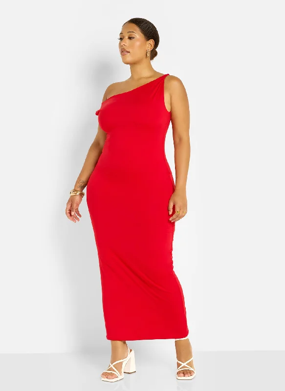 Stephanie Knotted Sleeve Bodycon Maxi Dress - Red