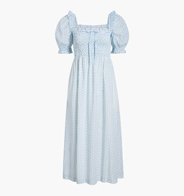 The Maternity Scarlett Midi Nap Dress - Powder Blue Baroque Shell Voile