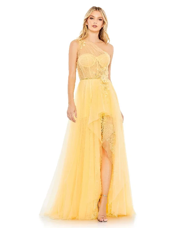 Embellished Tulle One Shoulder High Low Gown