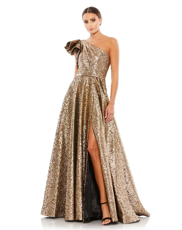 One-Shoulder Metallic Ballgown