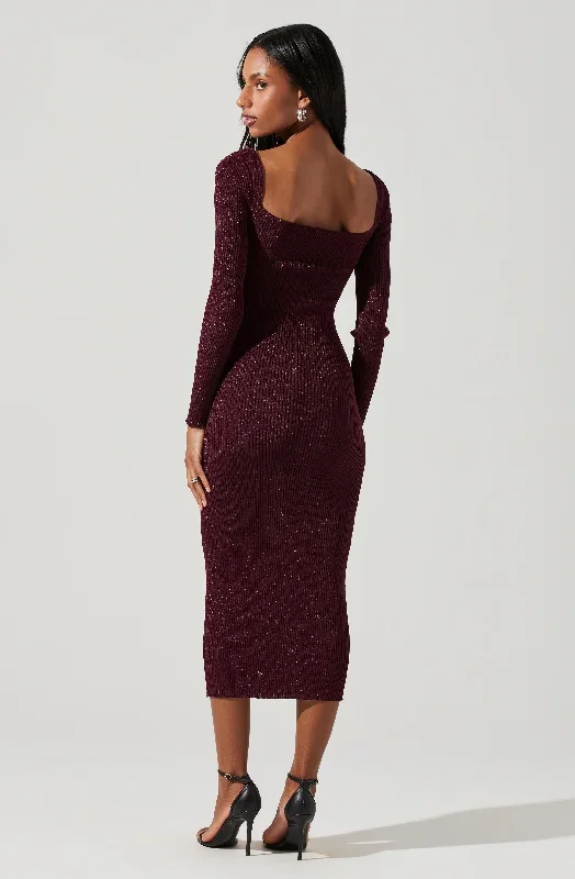 anastasia-metallic-cutout-sweater-midi-dress