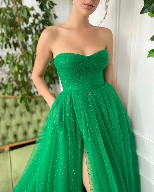 charming-green-tulle-prom-dress-sleeveless-strapless-satin-with-high-slit