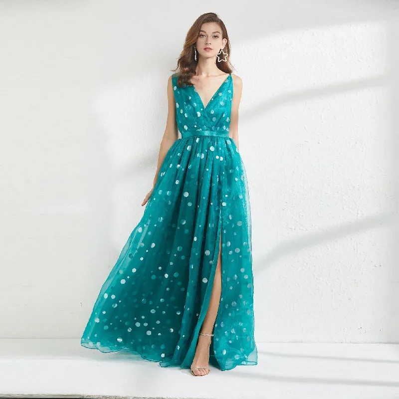 Daisy Sleeveless Slit Tulle Maxi Dress