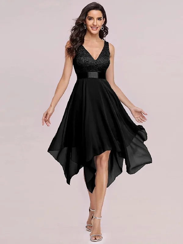 double-v-neck-asymmetric-hem-formal-dress