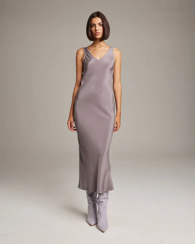 Double V Slip Dress in Silk Crepe