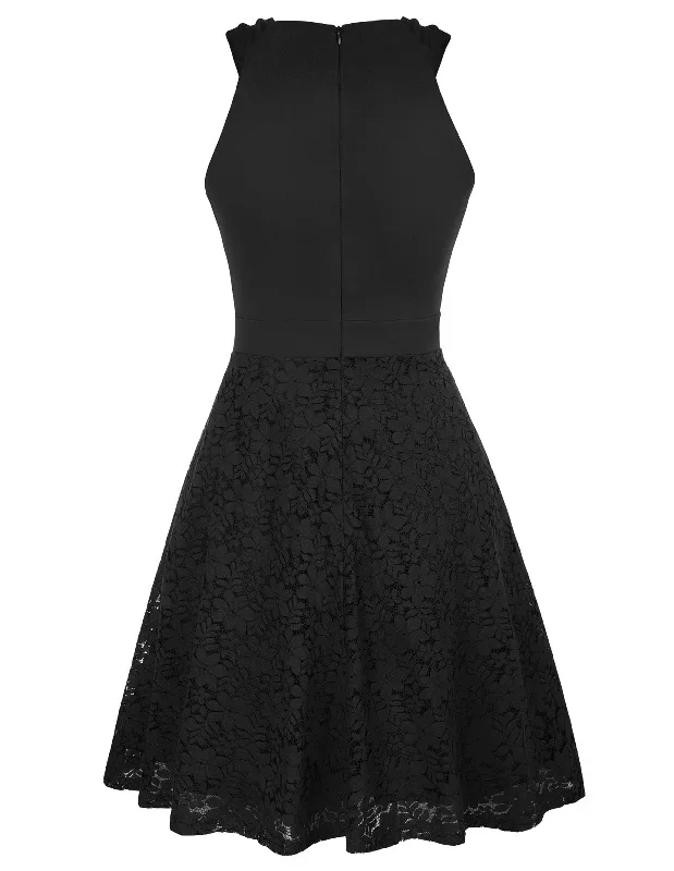 lace-patchwork-dress-cross-over-halterneck-defined-waist-a-line-dress