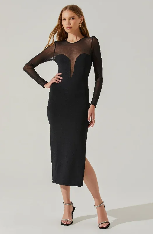 Leona Contrast Mesh Midi Sweater Dress