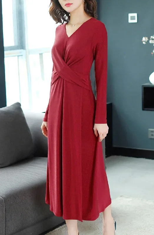 long-front-draped-v-neck-dress