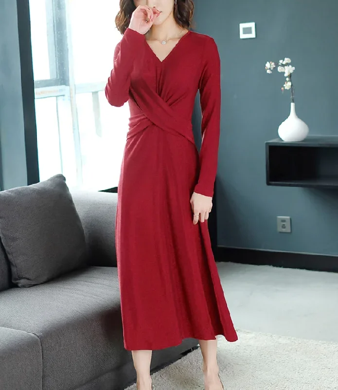 long-front-draped-v-neck-dress