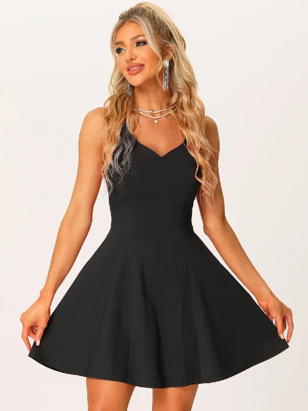 Party Sexy Sleeveless Sweetheart Neck Fit and Flared A Line Swing Cocktail Mini Dress