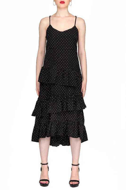 SCANDINAVIA-Spaghetti Strap Dot Print Layered Dress