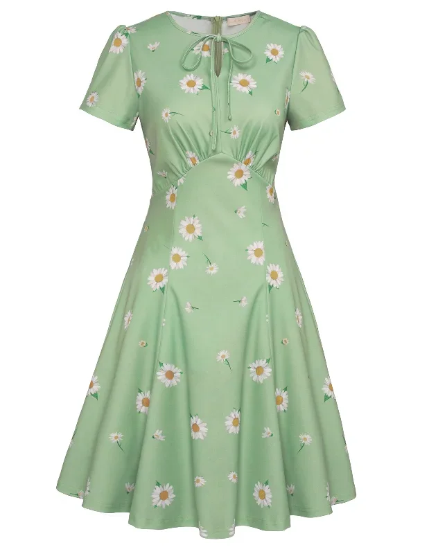 vintage-strawberry-pattern-a-line-swing-dress-keyhole-tie-dress-round-neck-work-dress-tea-dress