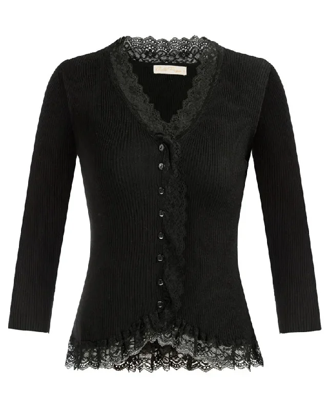 women-lace-patchwork-cardigan-sweater-3-4-sleeve-v-neck-button-up-knitwear