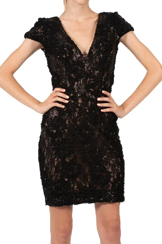 DRESS THE POPULATION-ZOE BLACK SEQUIN DRESS